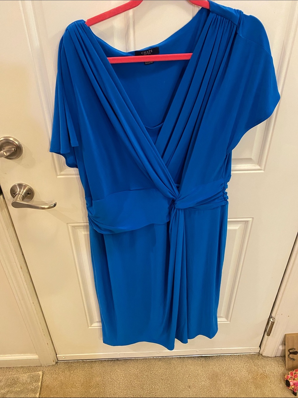 Chaps Blue Knot-Front Draped Dress